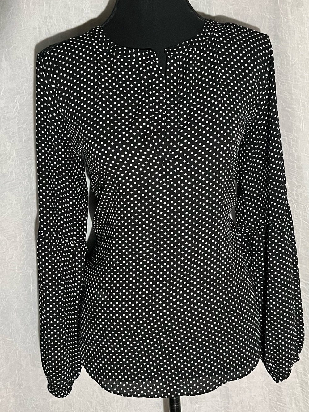LOFT Black and White Polka Dot Long-Sleeve Blouse